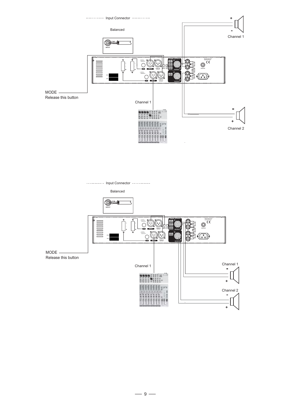 Bridge mono, Bridge stereo, Off on | Mode release this button | Mistral LTO 900/1500 User Manual | Page 10 / 14