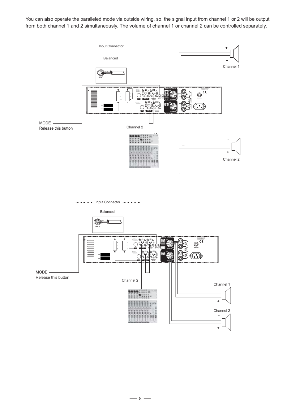 Bridge mono, Bridge stereo, Off on | Mode release this button | Mistral LTO 900/1500 User Manual | Page 9 / 14
