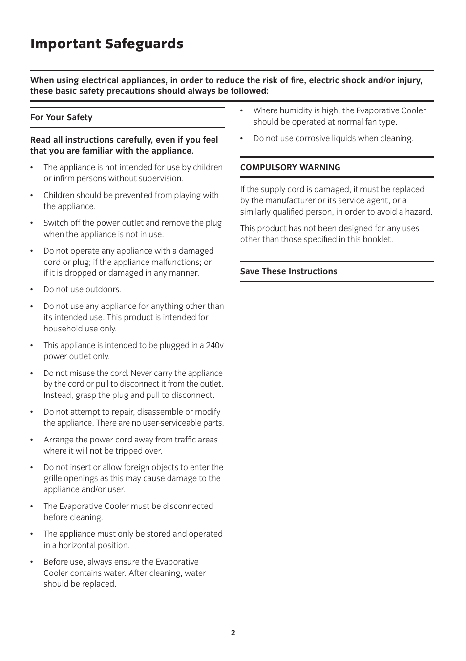 Important safeguards | Mistral MEC1R User Manual | Page 2 / 8