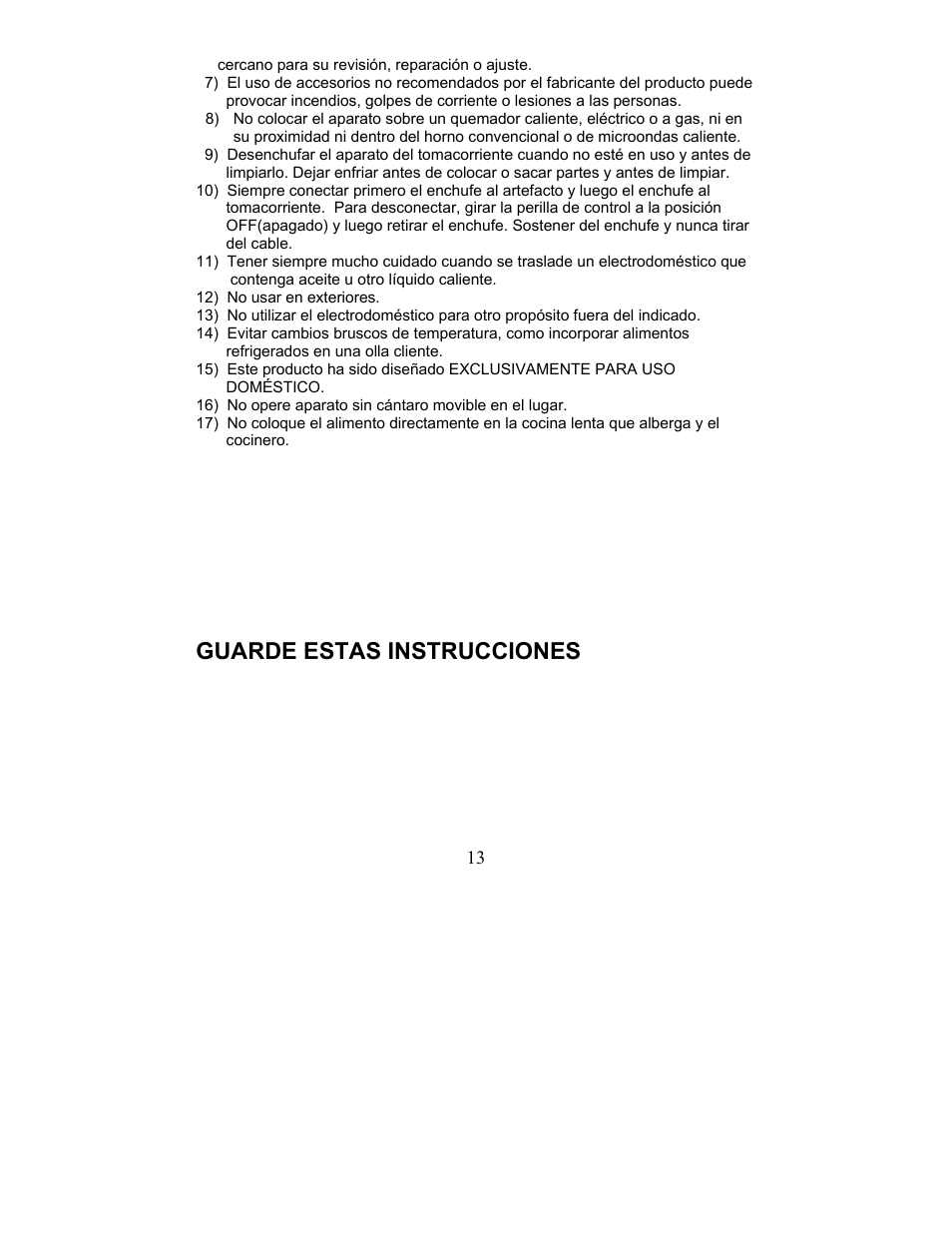 Guarde estas instrucciones | Magic Chef MCSC3WO User Manual | Page 13 / 19