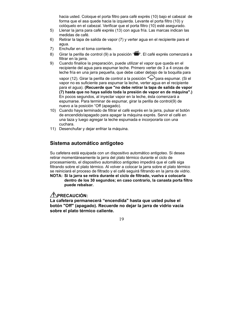 Sistema automatico antigoteo, Sistema automático antigoteo | Magic Chef MCECM1NB User Manual | Page 19 / 22