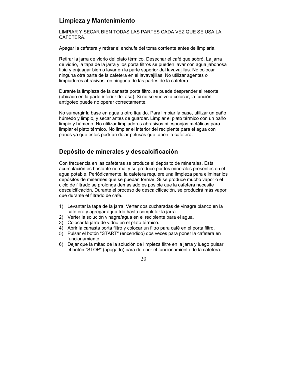 Limpieza y mantenimiento, Depósito de minerales y descalcificación | Magic Chef MCECM1NB User Manual | Page 20 / 22