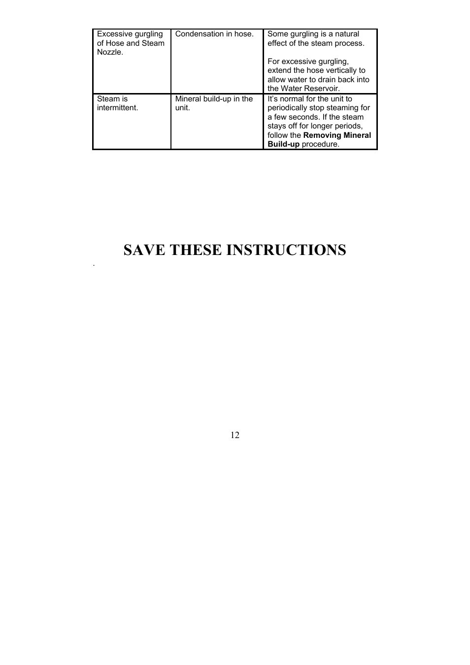 Save these instructions | Magic Chef Garment Steamer User Manual | Page 12 / 13