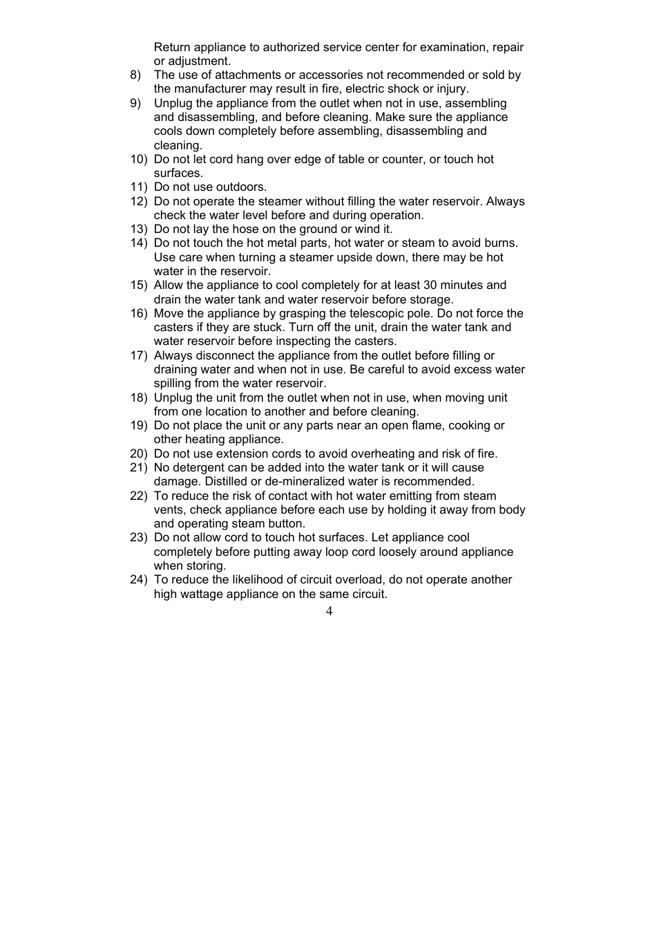 Magic Chef Garment Steamer User Manual | Page 4 / 13