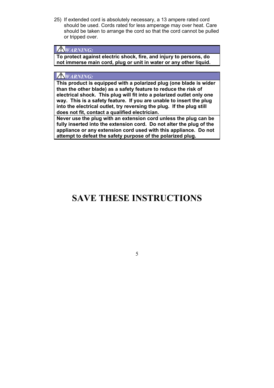 Save these instructions | Magic Chef Garment Steamer User Manual | Page 5 / 13