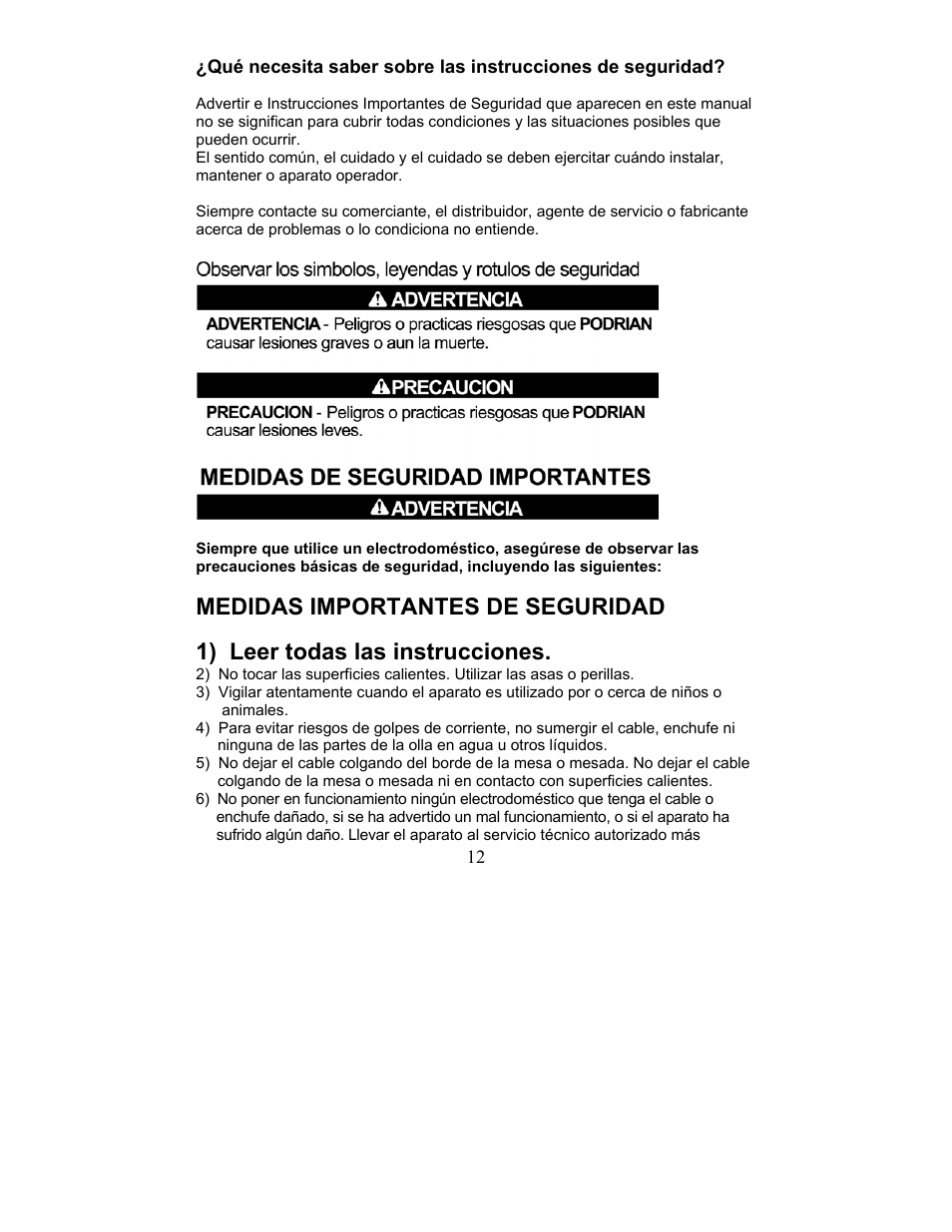 Que necesita saber sobre las instrucciones de, Medidas importantes de seguridad, 1) leer todas las instrucciones | Magic Chef MCSC6CO User Manual | Page 12 / 19