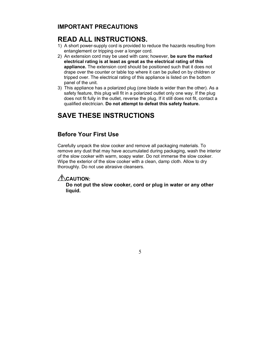 Important precautions, Save these instructions, Before your first use | Read all instructions | Magic Chef MCSC6CO User Manual | Page 5 / 19