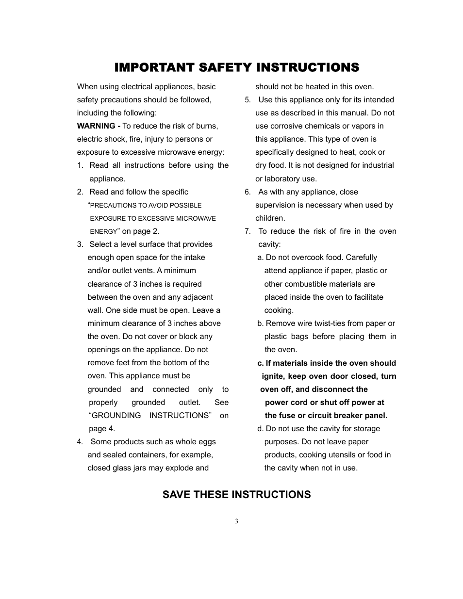 Important safety instructions, Save these instructions | Magic Chef MCD775RW User Manual | Page 4 / 13