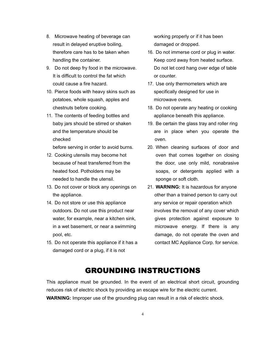 Grounding instructions | Magic Chef MCD775RW User Manual | Page 5 / 13