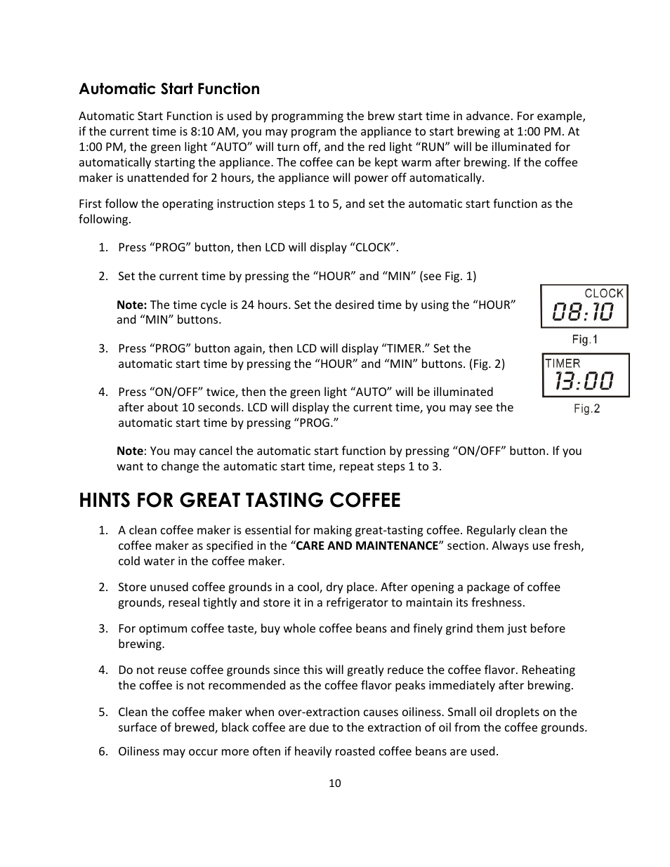 Hints for great tasting coffee | Magic Chef MCSCM12PST User Manual | Page 10 / 12