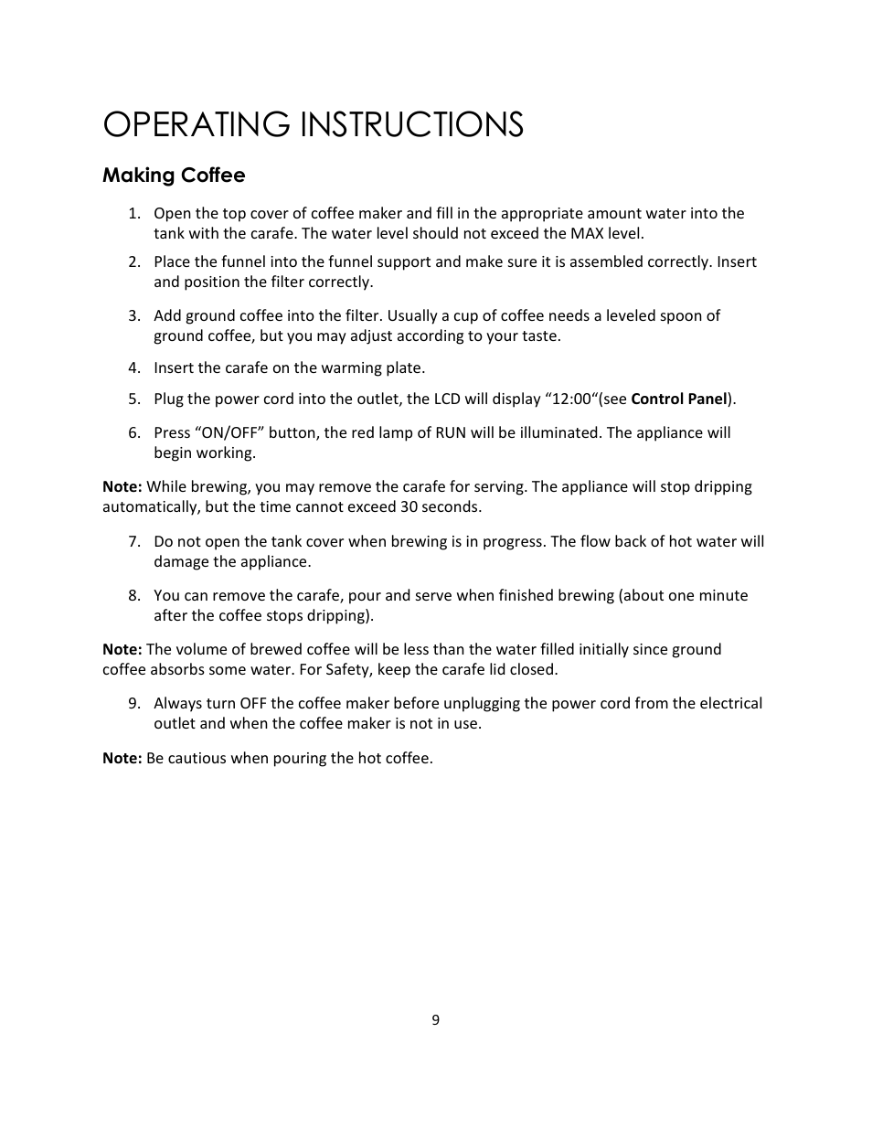 Operating instructions | Magic Chef MCSCM12PST User Manual | Page 9 / 12