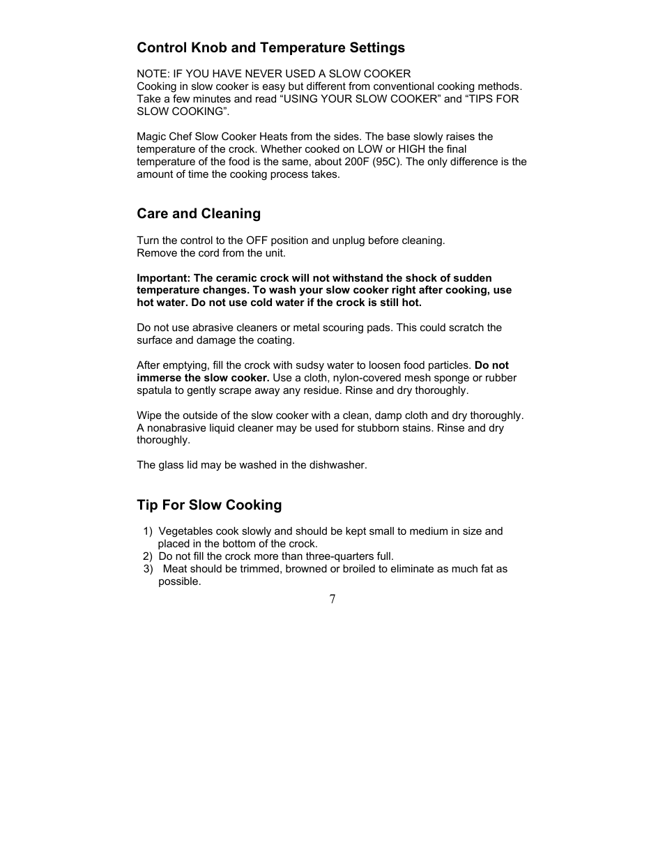 Care and cleaning | Magic Chef MCSC3CO User Manual | Page 7 / 19