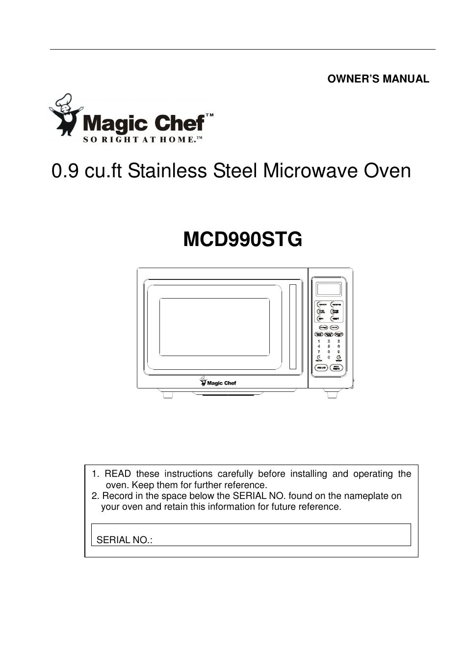 Magic Chef MCD990STG User Manual | 19 pages