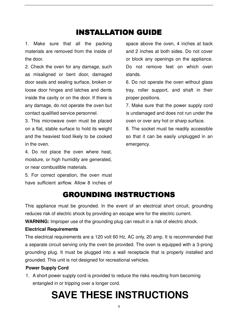 Save these instructions, Installation guide, Grounding instructions | Magic Chef MCD990STG User Manual | Page 5 / 19