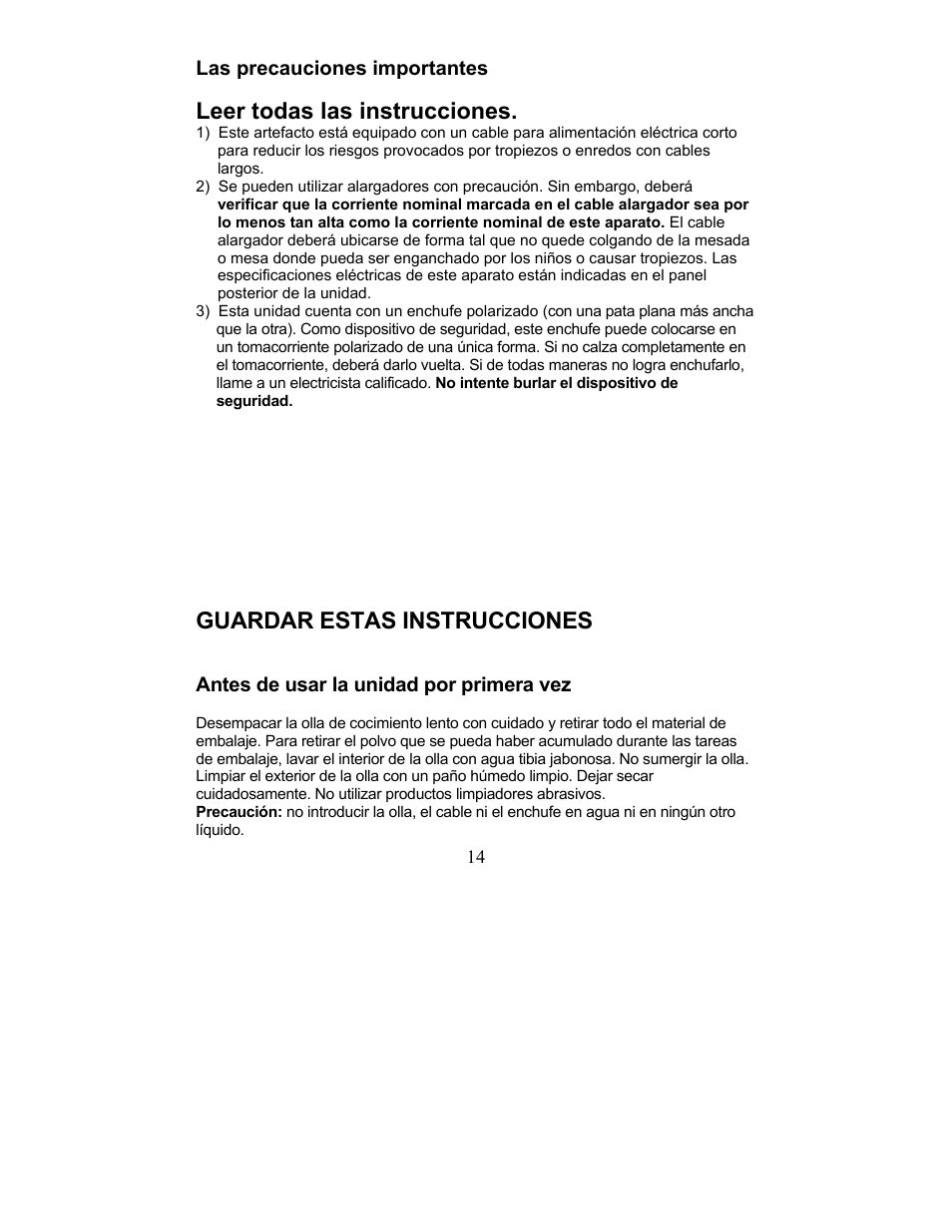 Las precauciones importantes, Guardar estas instrucciones, Antes de usar la unidad por primera vez | Leer todas las instrucciones | Magic Chef MCSC3CRs User Manual | Page 14 / 19