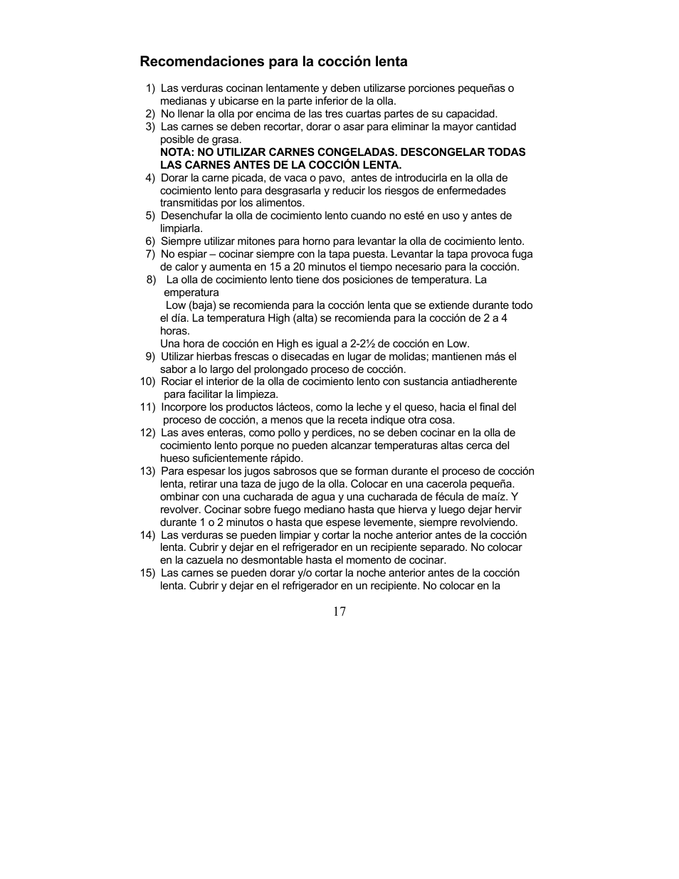 Recomendaciones para la coccion lenta, Recomendaciones para la cocción lenta | Magic Chef MCSC3CRs User Manual | Page 17 / 19