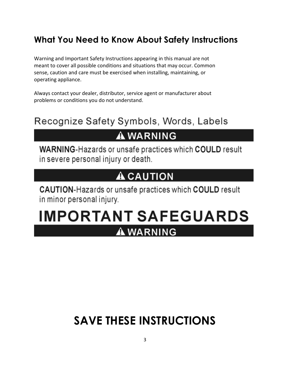 Save these instructions, What you need to know about safety instructions | Magic Chef MCSTO4ST User Manual | Page 3 / 9