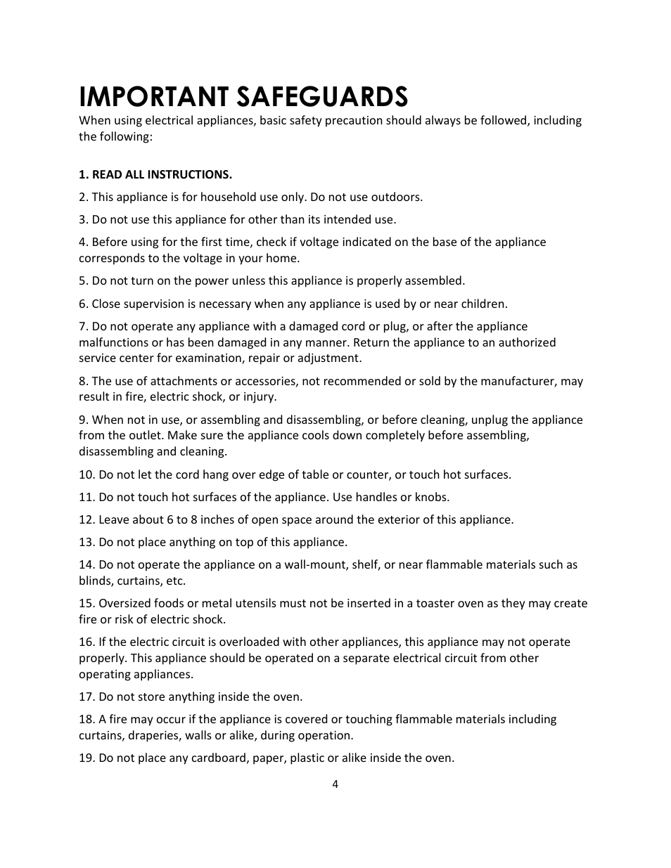 Important safeguards | Magic Chef MCSTO4ST User Manual | Page 4 / 9