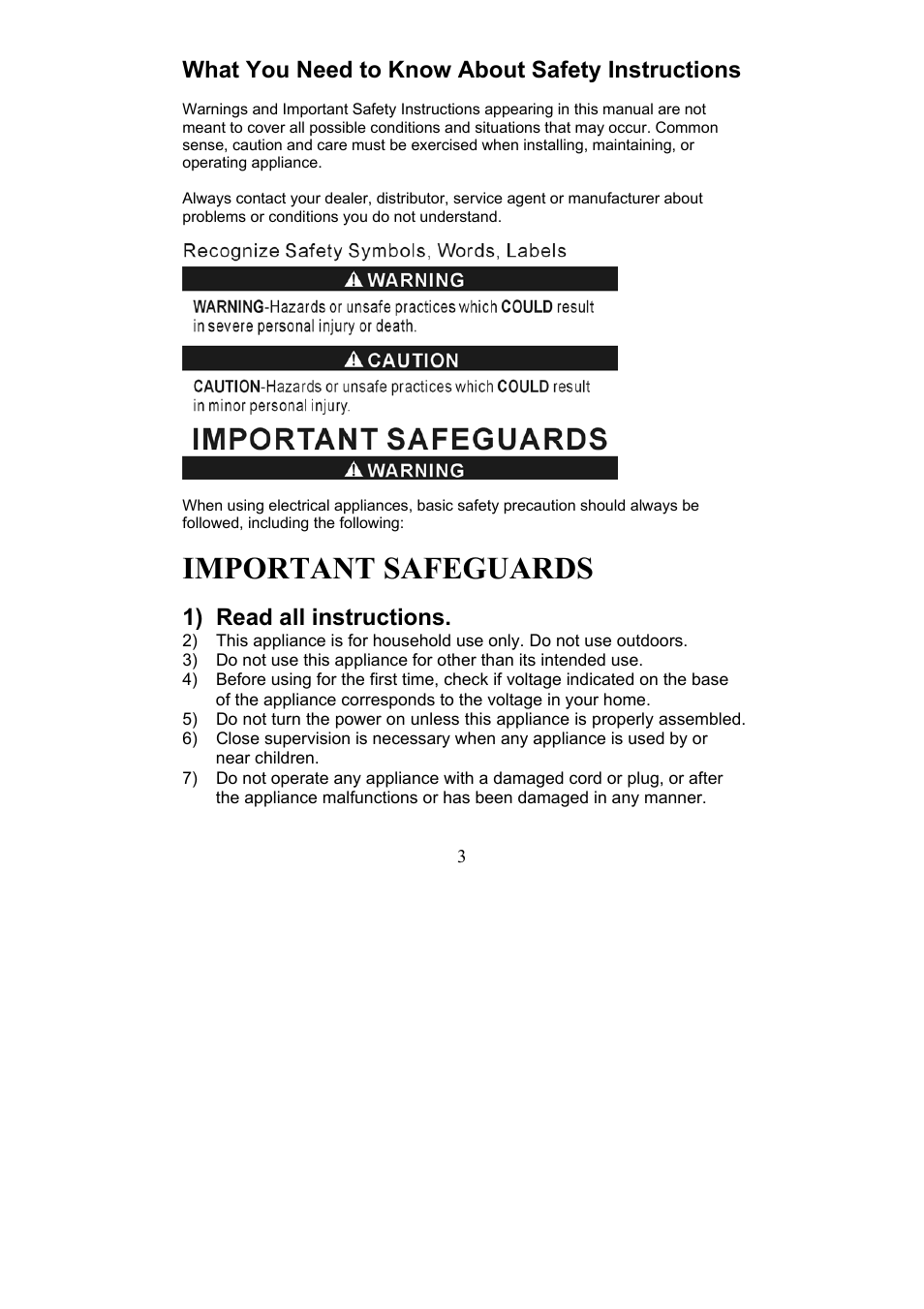 Important safeguards, What you need to know about safety instructions, 1) read all instructions | Magic Chef EWCM11TS12 User Manual | Page 3 / 11