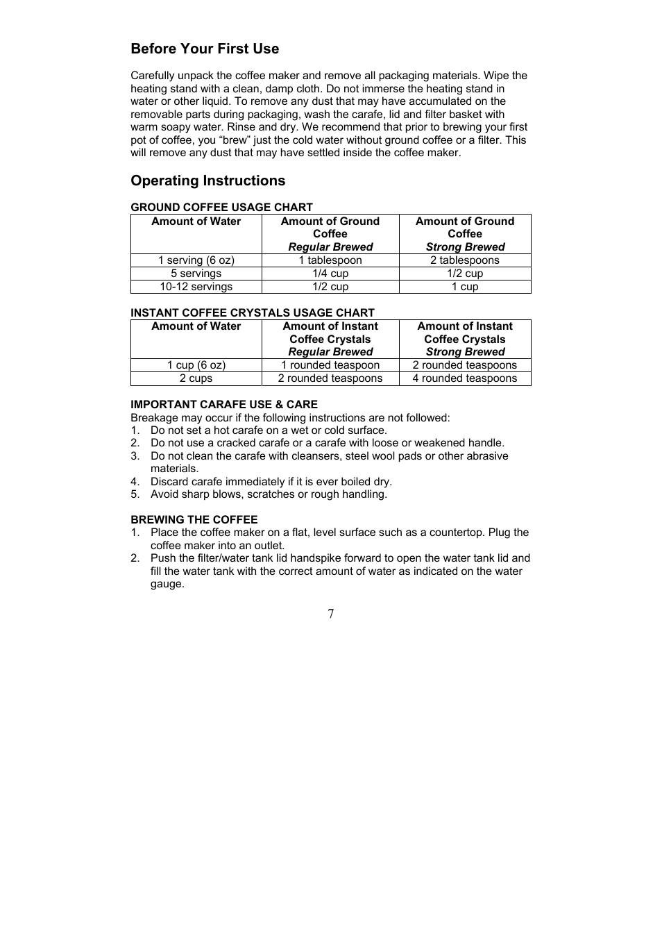 Before your first use, Operating instructions | Magic Chef EWCM11TS12 User Manual | Page 7 / 11