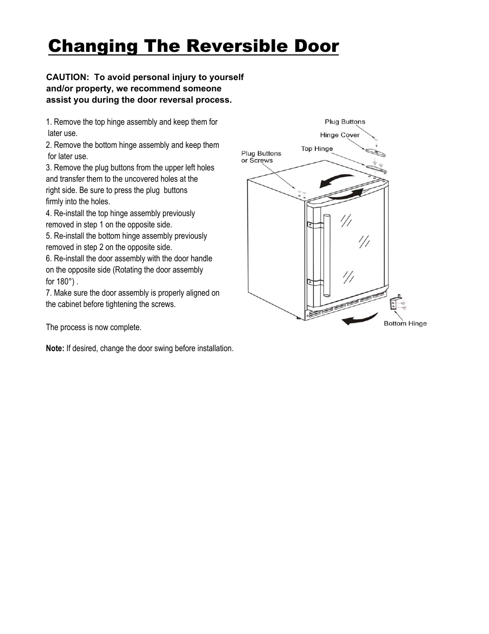 Changing the reversible door | Magic Chef MCBC580DBT User Manual | Page 10 / 11