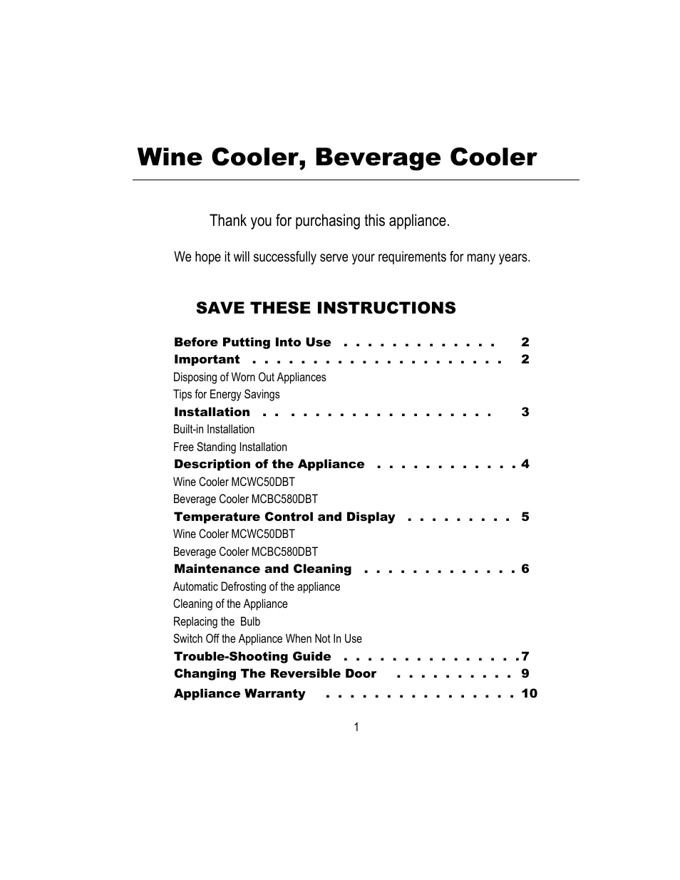 Wine cooler, beverage cooler | Magic Chef MCBC580DBT User Manual | Page 2 / 11