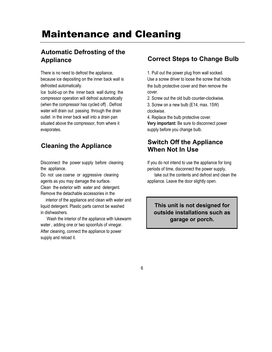 Maintenance and cleaning, Cleaning the appliance, Automatic defrosting of the appliance | Magic Chef MCBC580DBT User Manual | Page 7 / 11