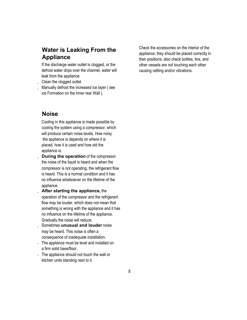 Noise, Water is leaking from the appliance | Magic Chef MCBC580DBT User Manual | Page 9 / 11