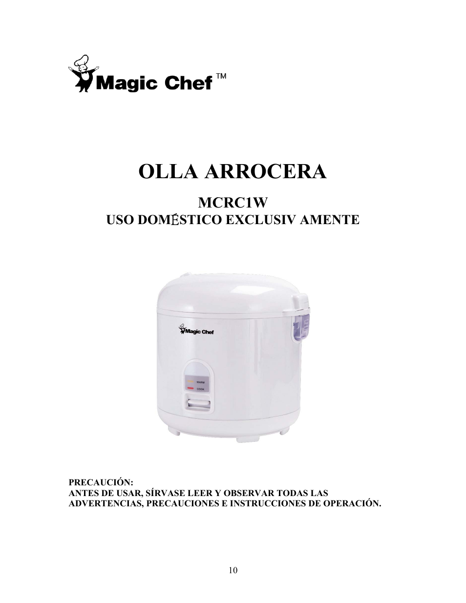 Olla arrocera, Mcrc1w | Magic Chef MCRC1W User Manual | Page 10 / 18