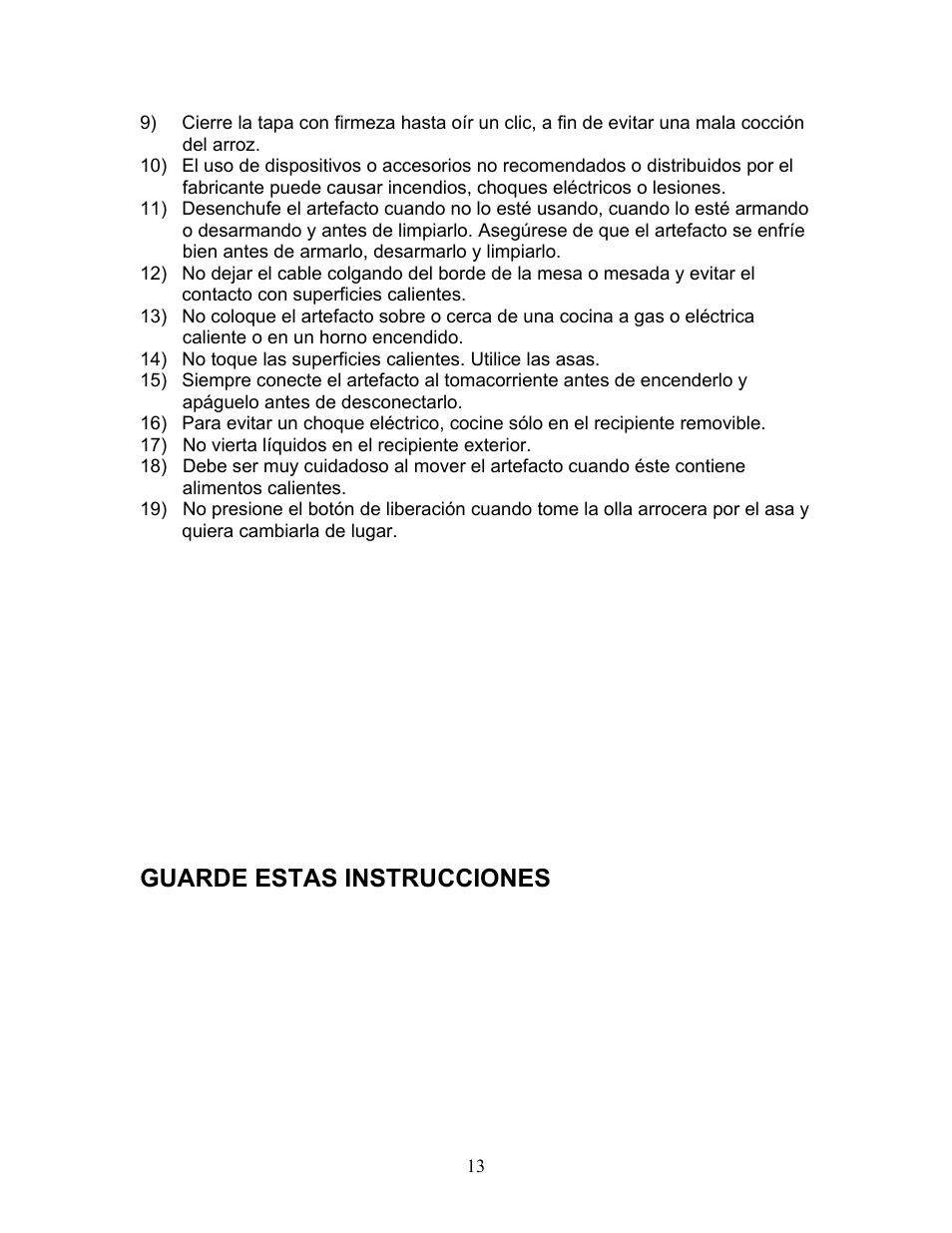 Guarde estas instrucciones | Magic Chef MCRC1W User Manual | Page 13 / 18