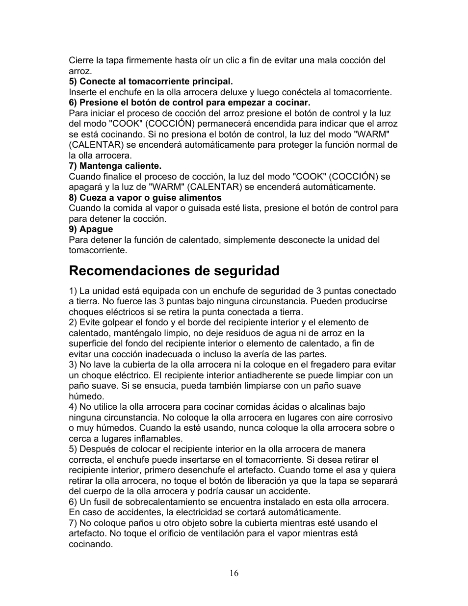 Recomendaciones de seguridad | Magic Chef MCRC1W User Manual | Page 16 / 18