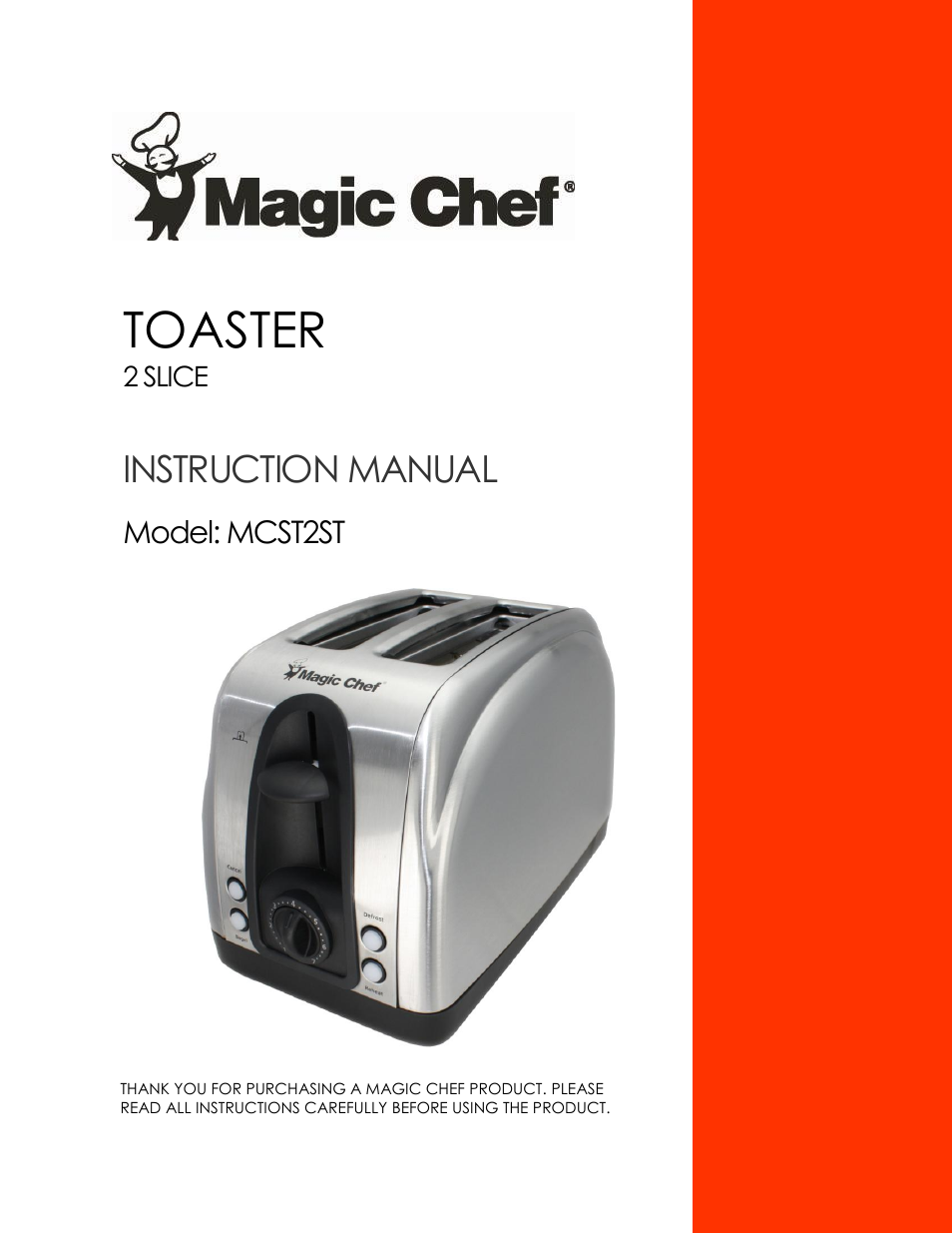 Magic Chef 2 SLICE MCST2ST User Manual | 10 pages