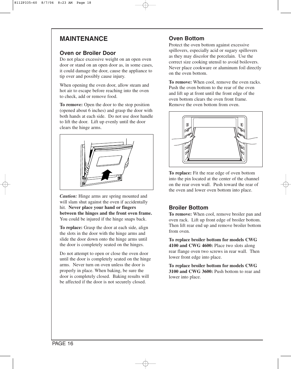 Maintenance | Magic Chef CWG3600AAB User Manual | Page 18 / 24