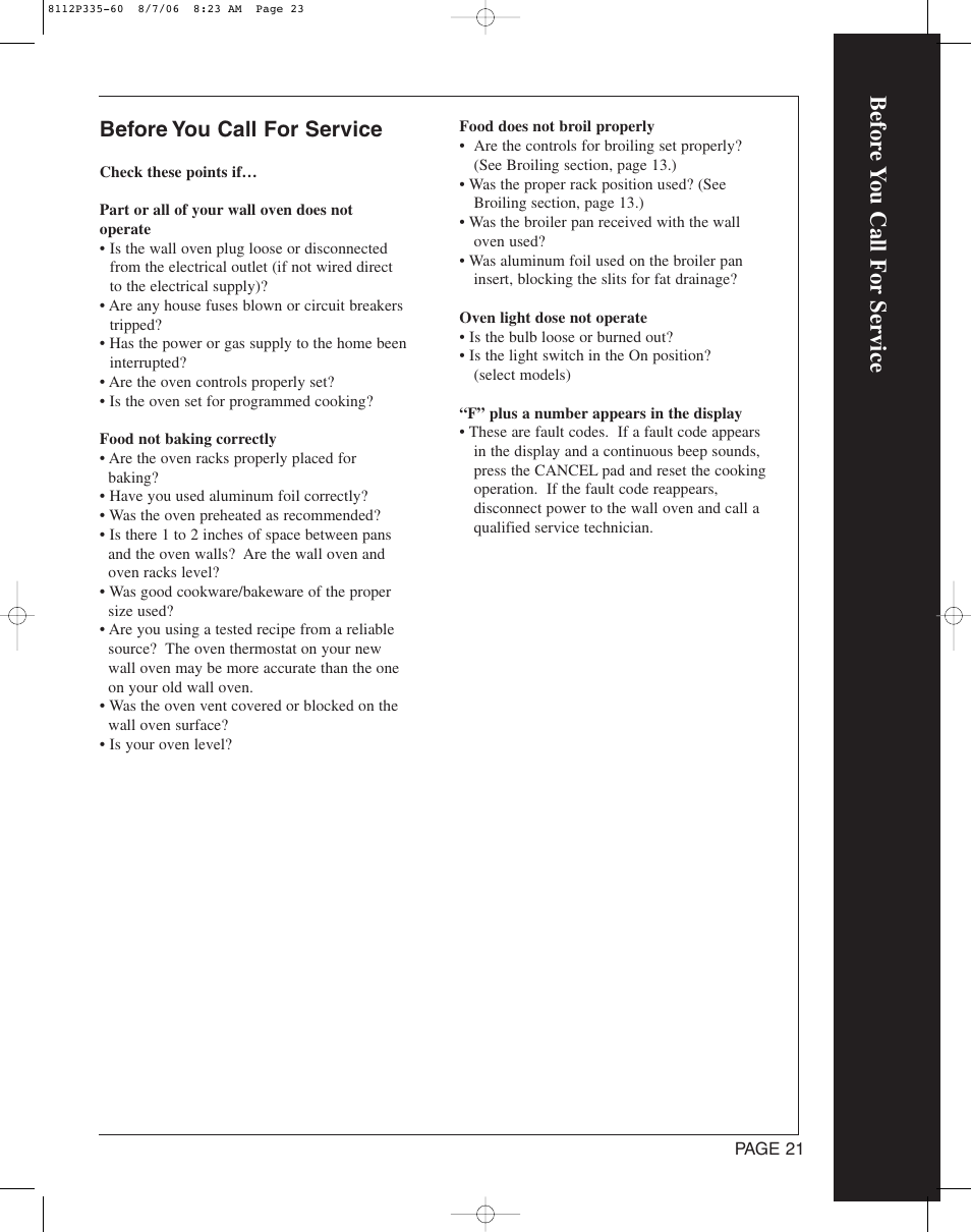 Befor e y ou call for service, Before you call for service | Magic Chef CWG3600AAB User Manual | Page 23 / 24