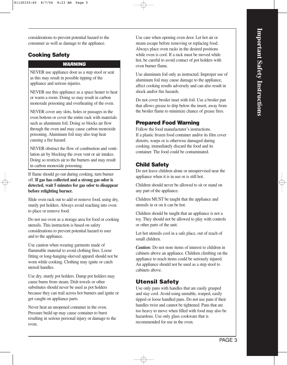 Impor tant safety instructions | Magic Chef CWG3600AAB User Manual | Page 5 / 24