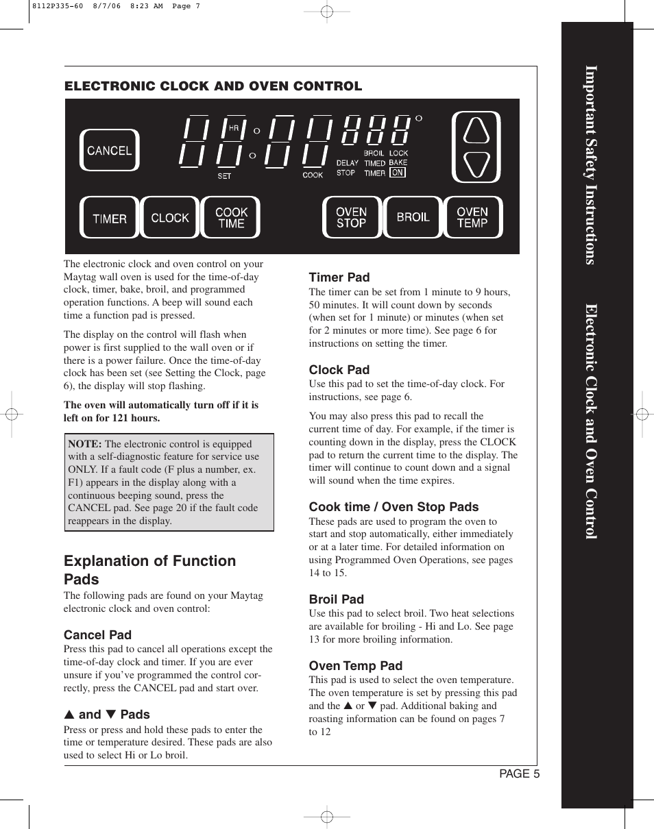 Explanation of function pads | Magic Chef CWG3600AAB User Manual | Page 7 / 24