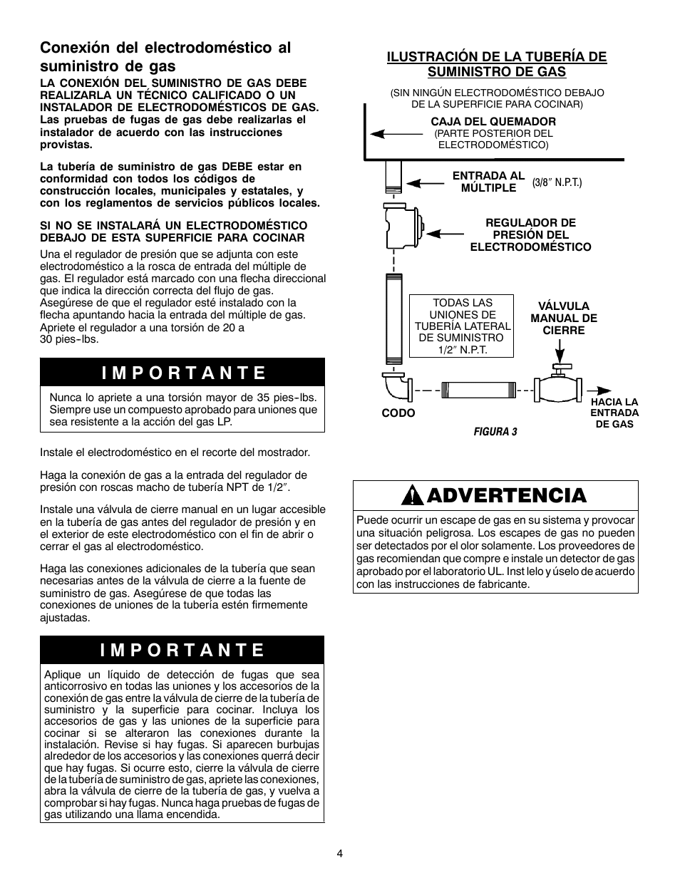 Advertencia, Conexión del electrodoméstico al suministro de gas | Magic Chef W10187822 User Manual | Page 15 / 33