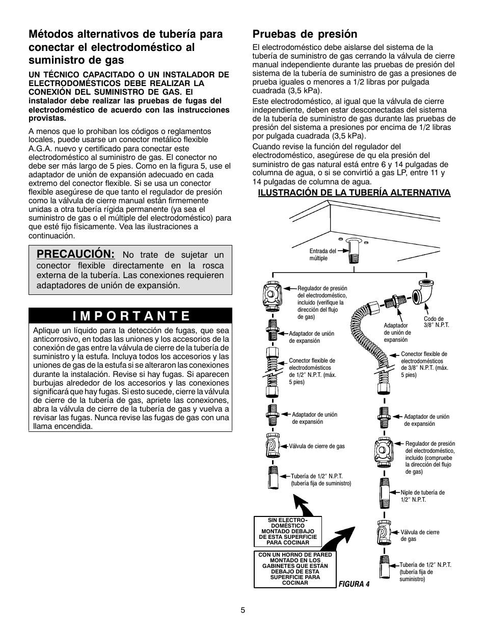 Precaución, Pruebas de presión | Magic Chef W10187822 User Manual | Page 16 / 33