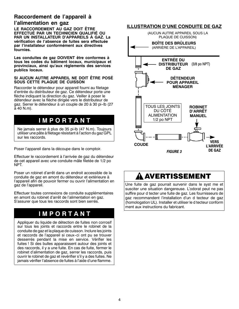 Avertissement, Raccordement de l’appareil à l’alimentation en gaz | Magic Chef W10187822 User Manual | Page 26 / 33