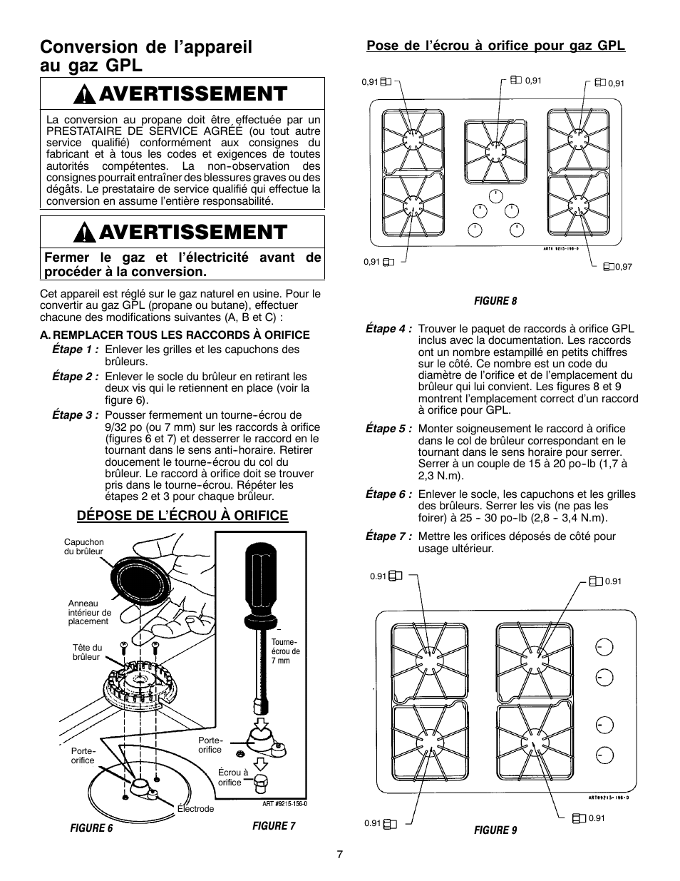 Avertissement, Conversion de l’appareil au gaz gpl | Magic Chef W10187822 User Manual | Page 29 / 33