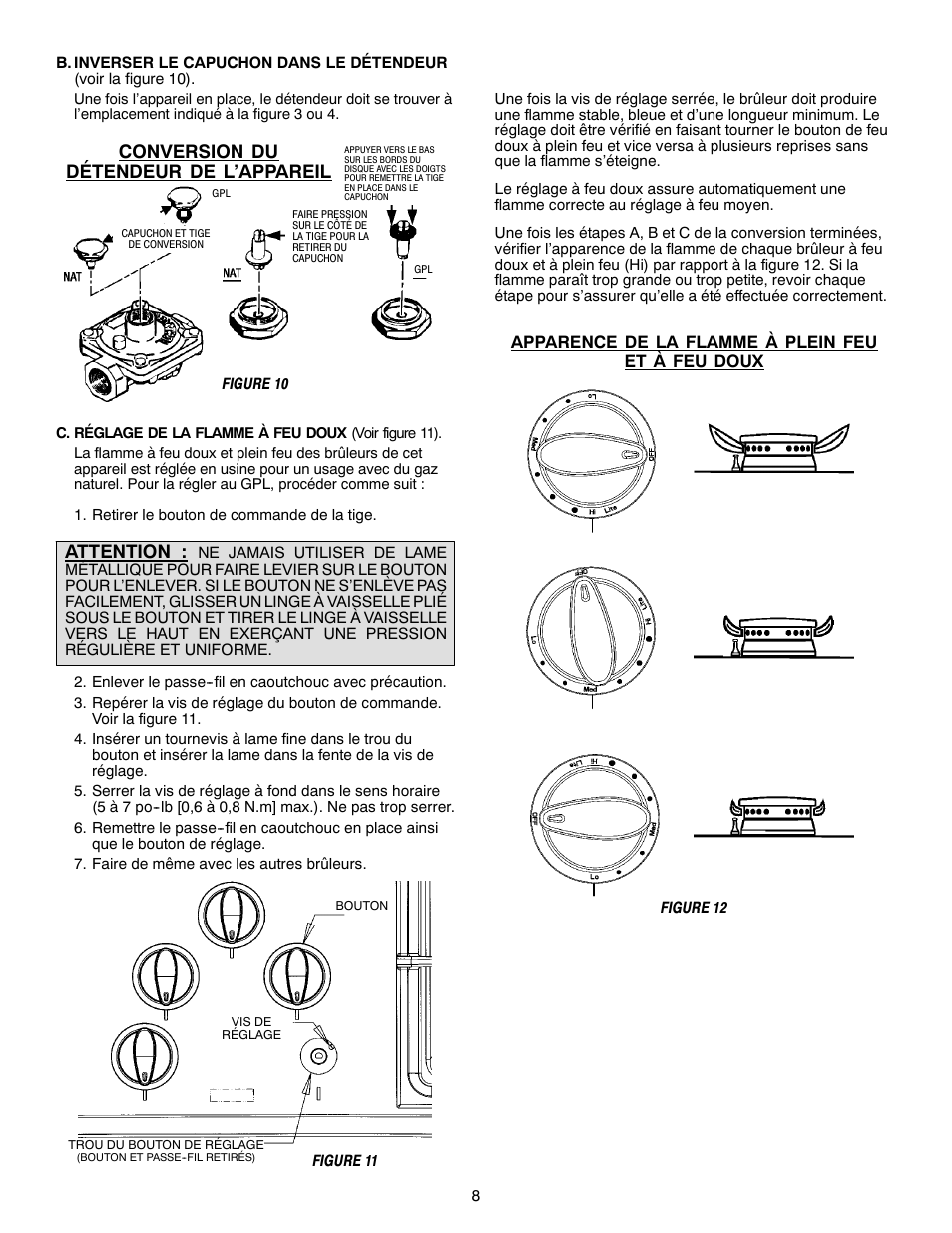 Conversion du détendeur de l’appareil, Attention | Magic Chef W10187822 User Manual | Page 30 / 33