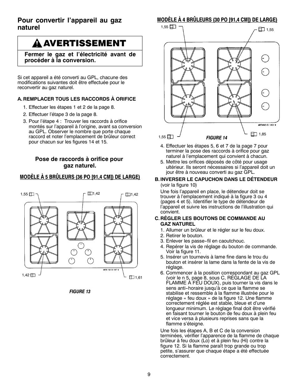 Avertissement, Pour convertir l’appareil au gaz naturel | Magic Chef W10187822 User Manual | Page 31 / 33