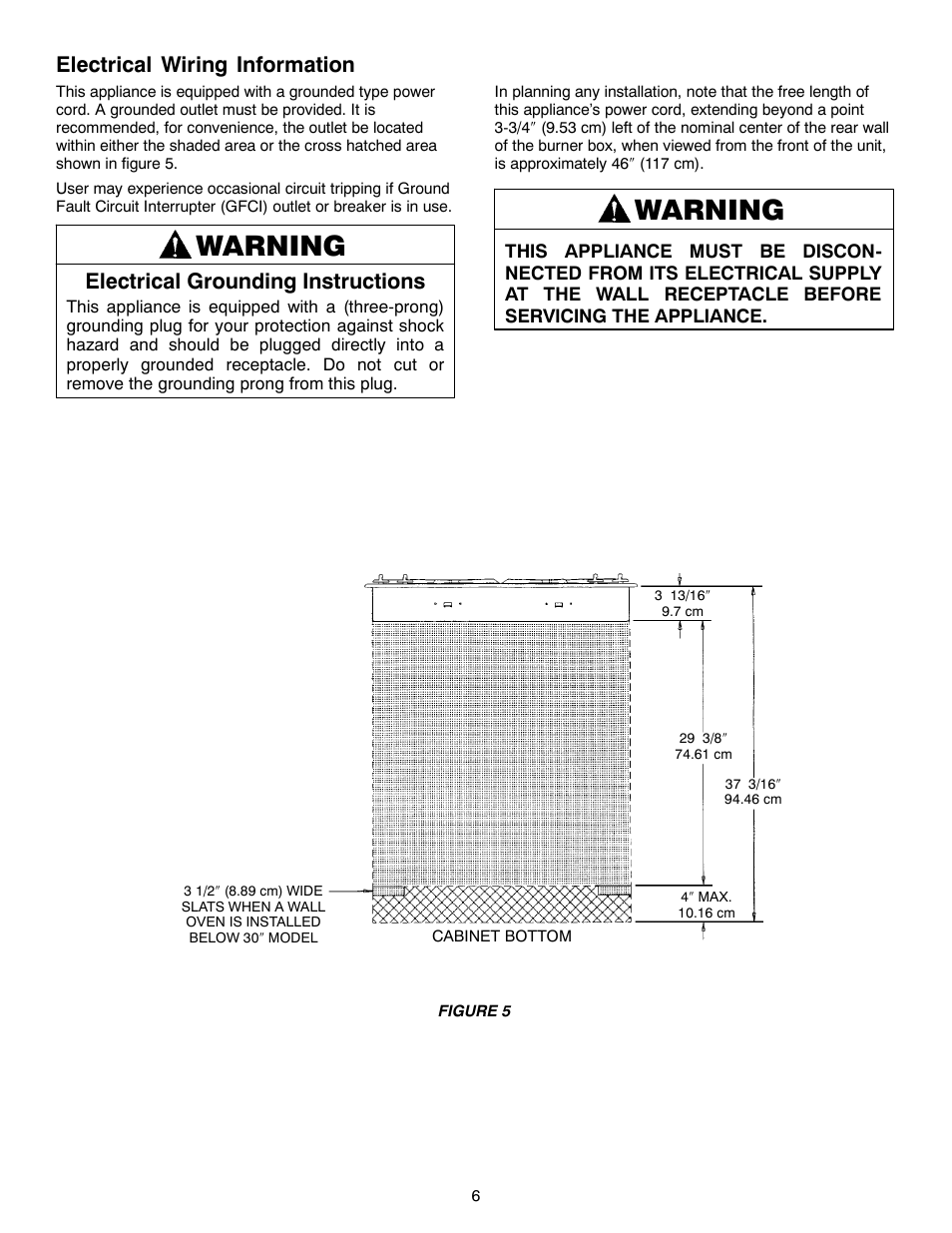 Warning, Electrical wiring information, Electrical grounding instructions | Magic Chef W10187822 User Manual | Page 6 / 33