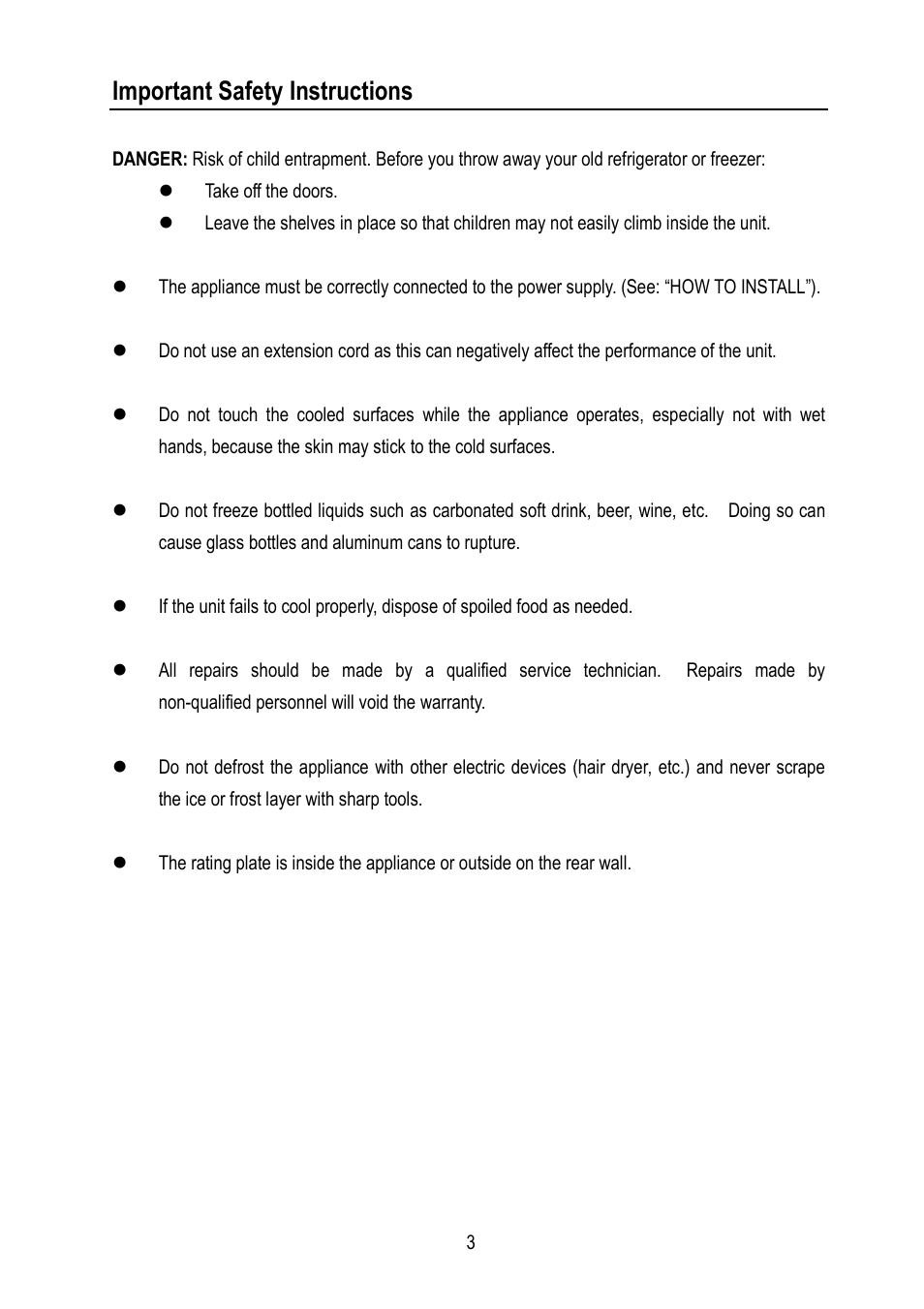 Important safety instructions | Magic Chef MCBR445B2 User Manual | Page 4 / 11