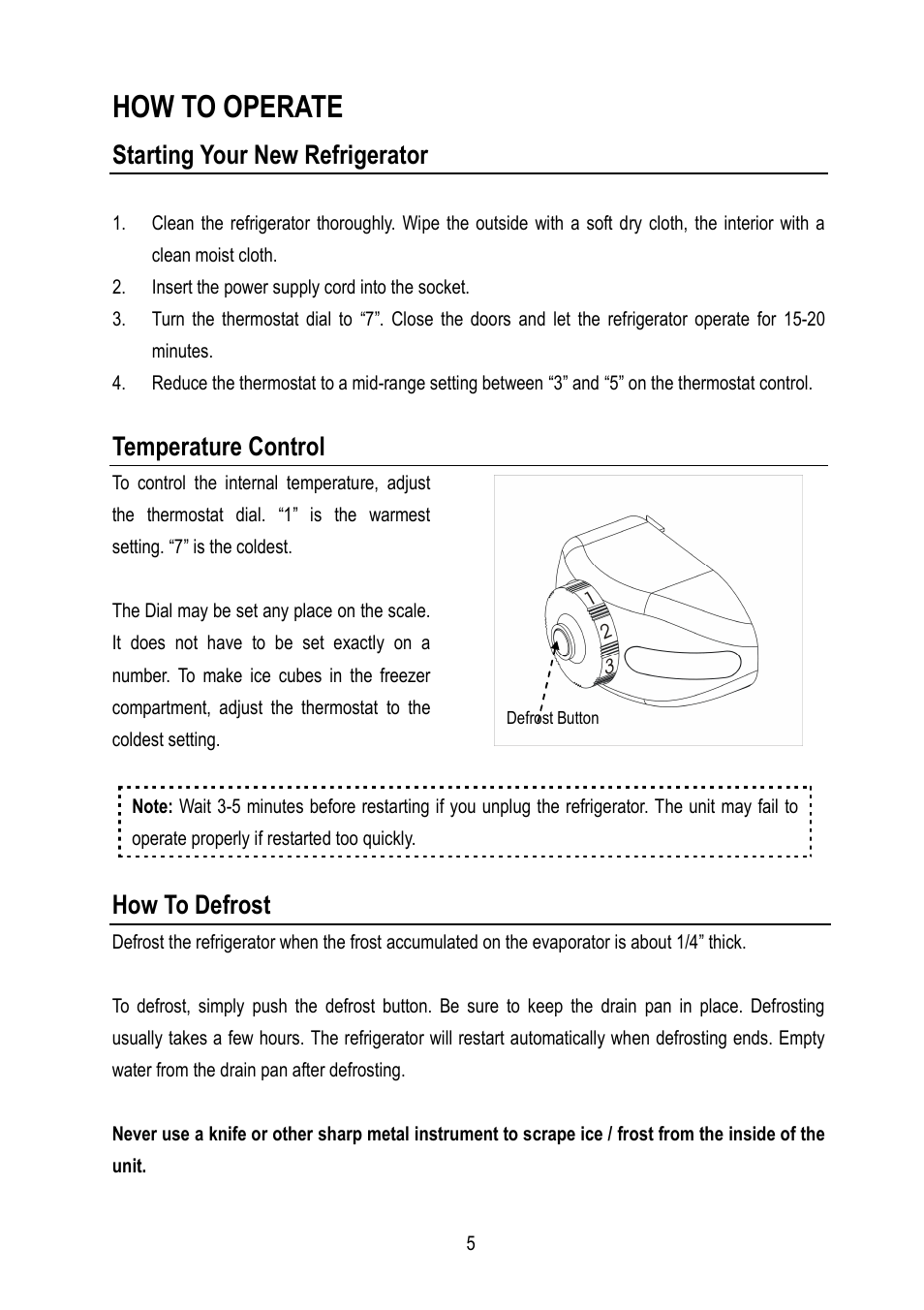 How to operate, Starting your new refrigerator, Temperature control | How to defrost | Magic Chef MCBR445B2 User Manual | Page 6 / 11