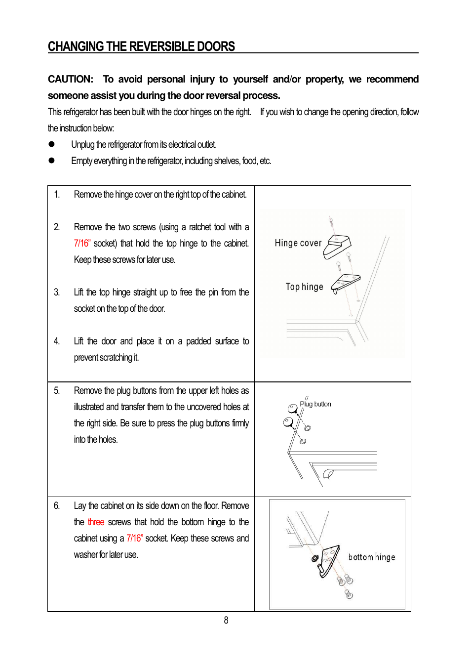 Changing the reversible doors | Magic Chef MCBR445B2 User Manual | Page 9 / 11