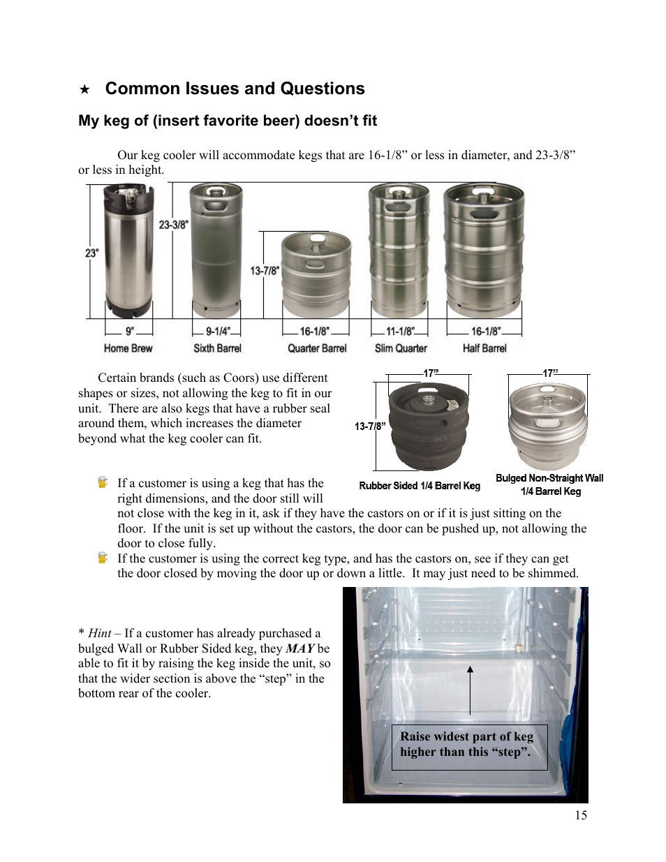 Common issues and questions | Magic Chef Vissani MCKC490S User Manual | Page 16 / 24