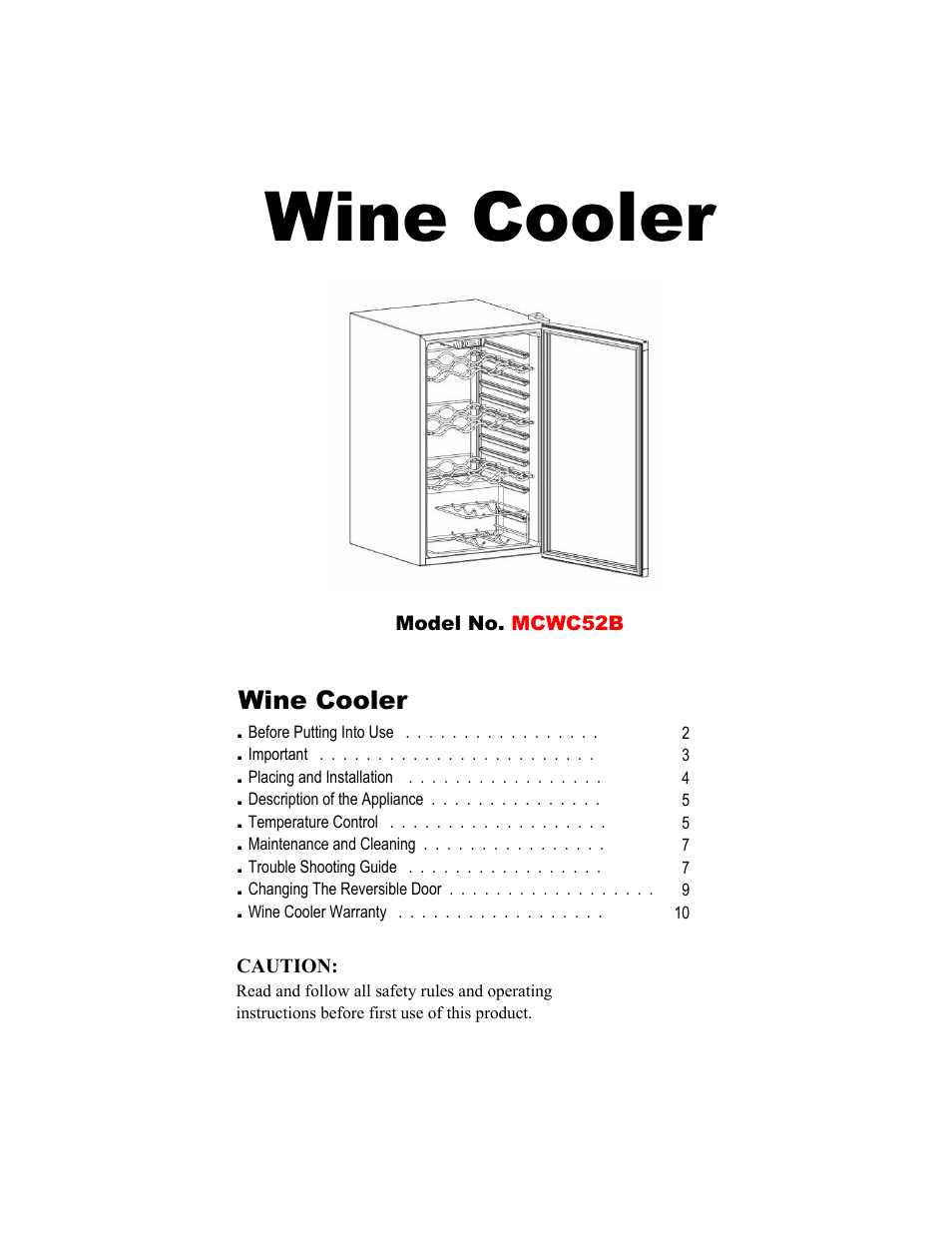 Magic Chef Wine Cooler MCWC52B User Manual | 11 pages