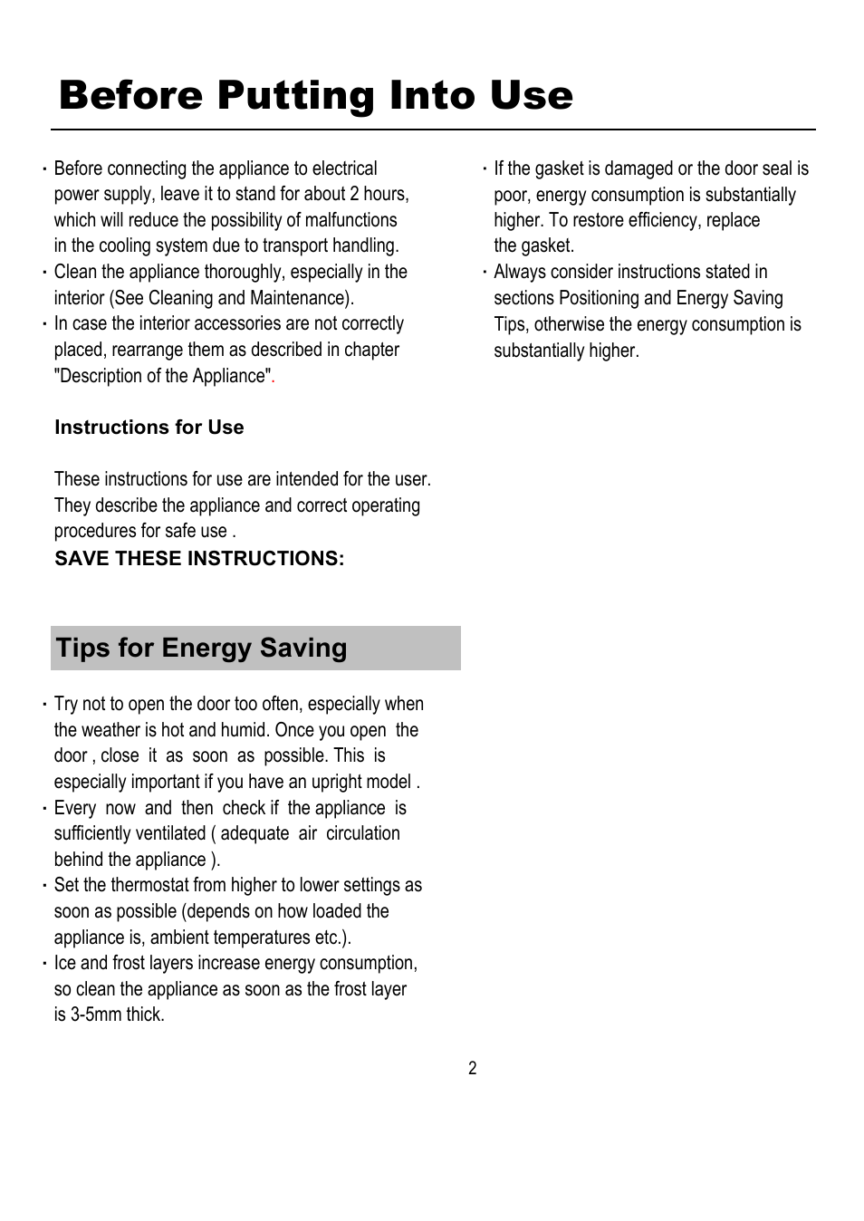 Before putting into use, Tips for energy saving | Magic Chef Wine Cooler MCWC52B User Manual | Page 3 / 11