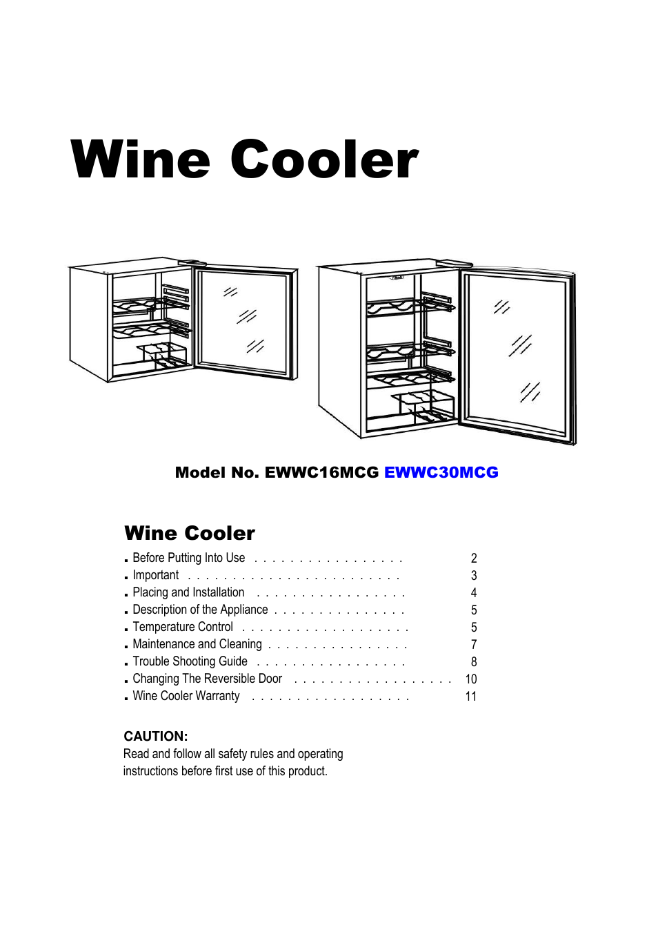 Magic Chef EWWC30MCG User Manual | 12 pages